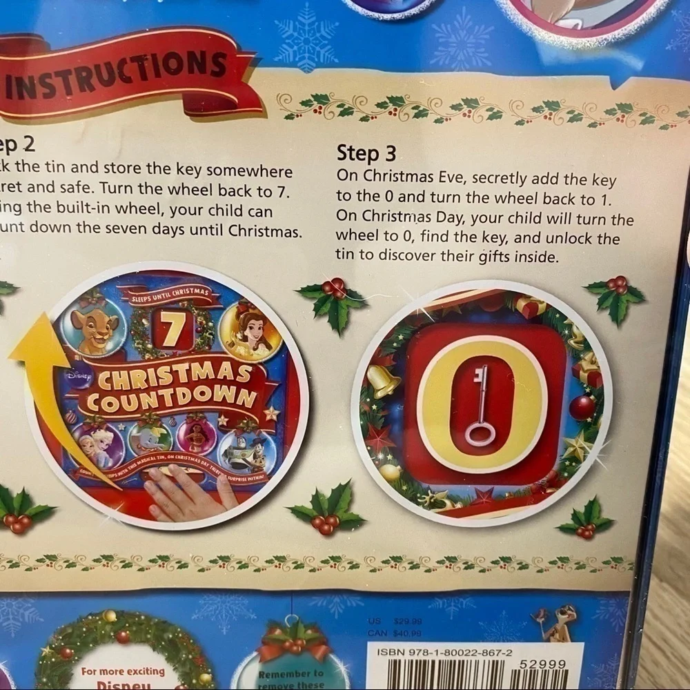 Disney 7 Days of Christmas Locking Countdown Prize Box NEW Advent Calendar Metal